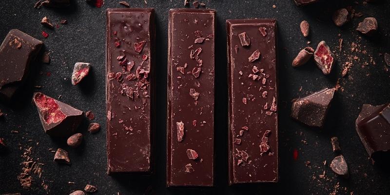 homemade bars of dark chocolate with berries and nuts<br />
