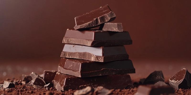 a stack of dark chocolate squares